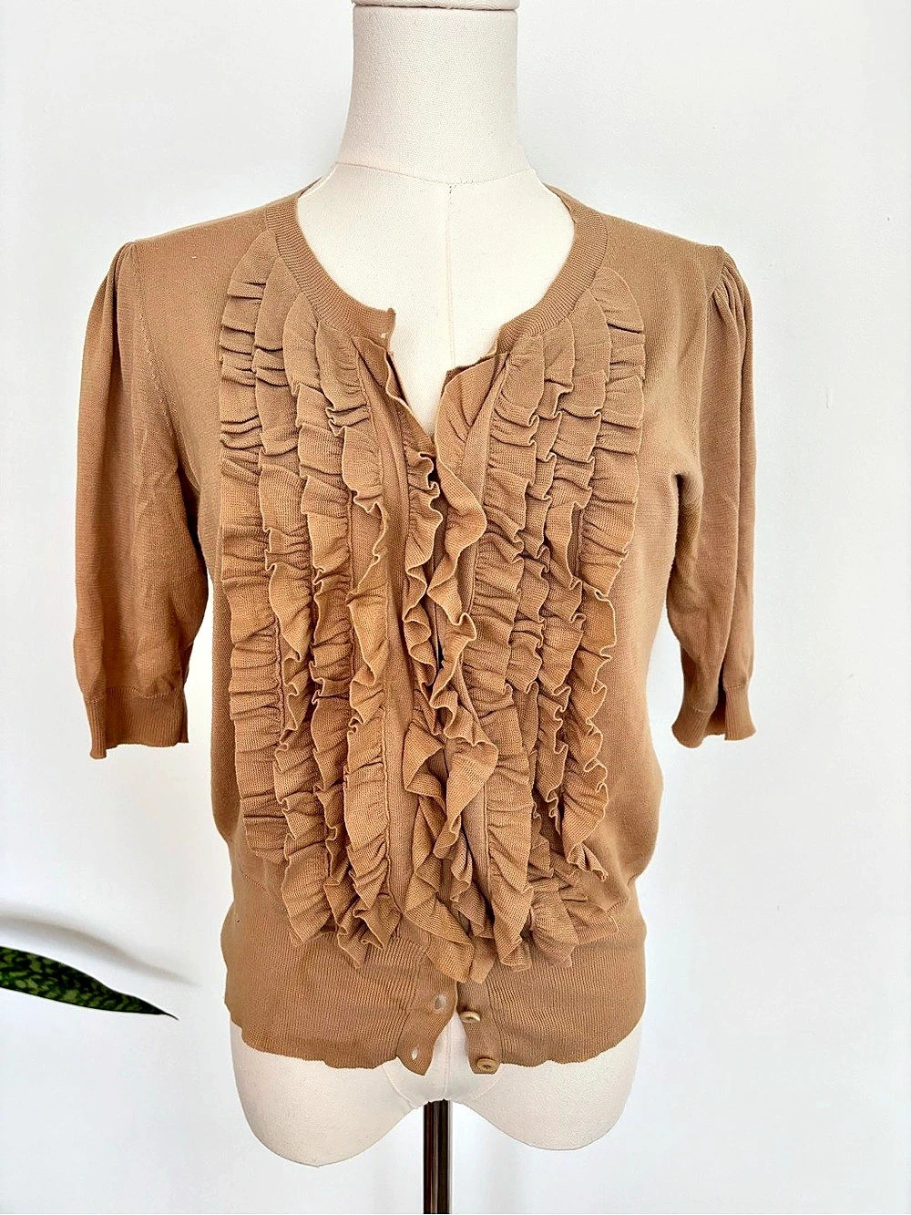 PRADA Women's Ruffle Front Cardigan in Brown Size 44